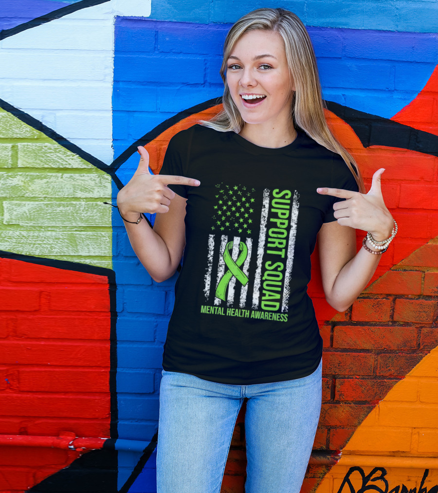 Support Squad US Flag Green Ribbon Mental Health Awareness T-Shirt