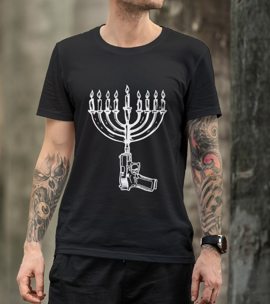 Misfit Patriot Hanukkah Menorah Gun T-Shirt