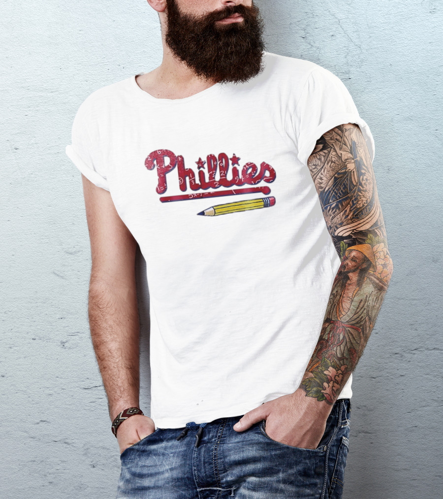 Philadelphia Phillies Teacher Appreciation Pencil And Numbers T-Shirt