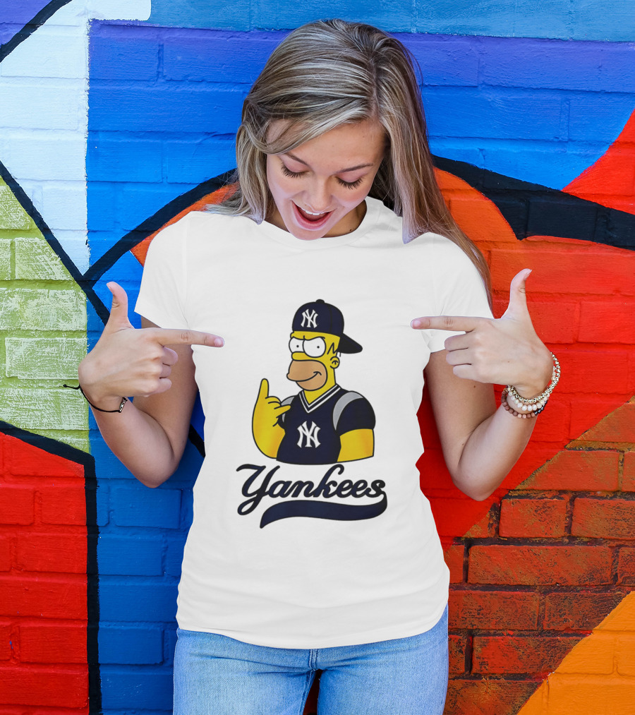The Simpsons Homer Simpson New York Yankees Baseball Rock Hand Yankees T-Shirt