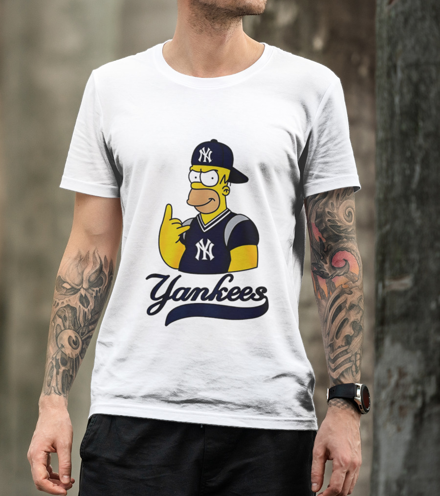 The Simpsons Homer Simpson New York Yankees Baseball Rock Hand Yankees T-Shirt