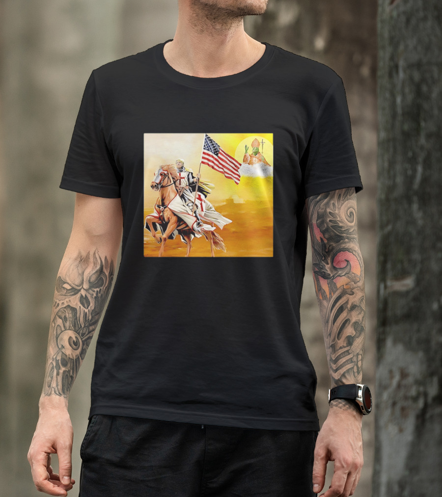 Donald Trump Crusader Knight With American Flag Riding Horse T-Shirt