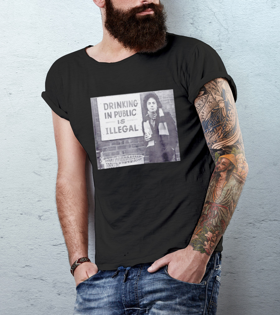 Rare Billy Joel Drinking In Public Is Illegal Vintage Photo T-Shirt