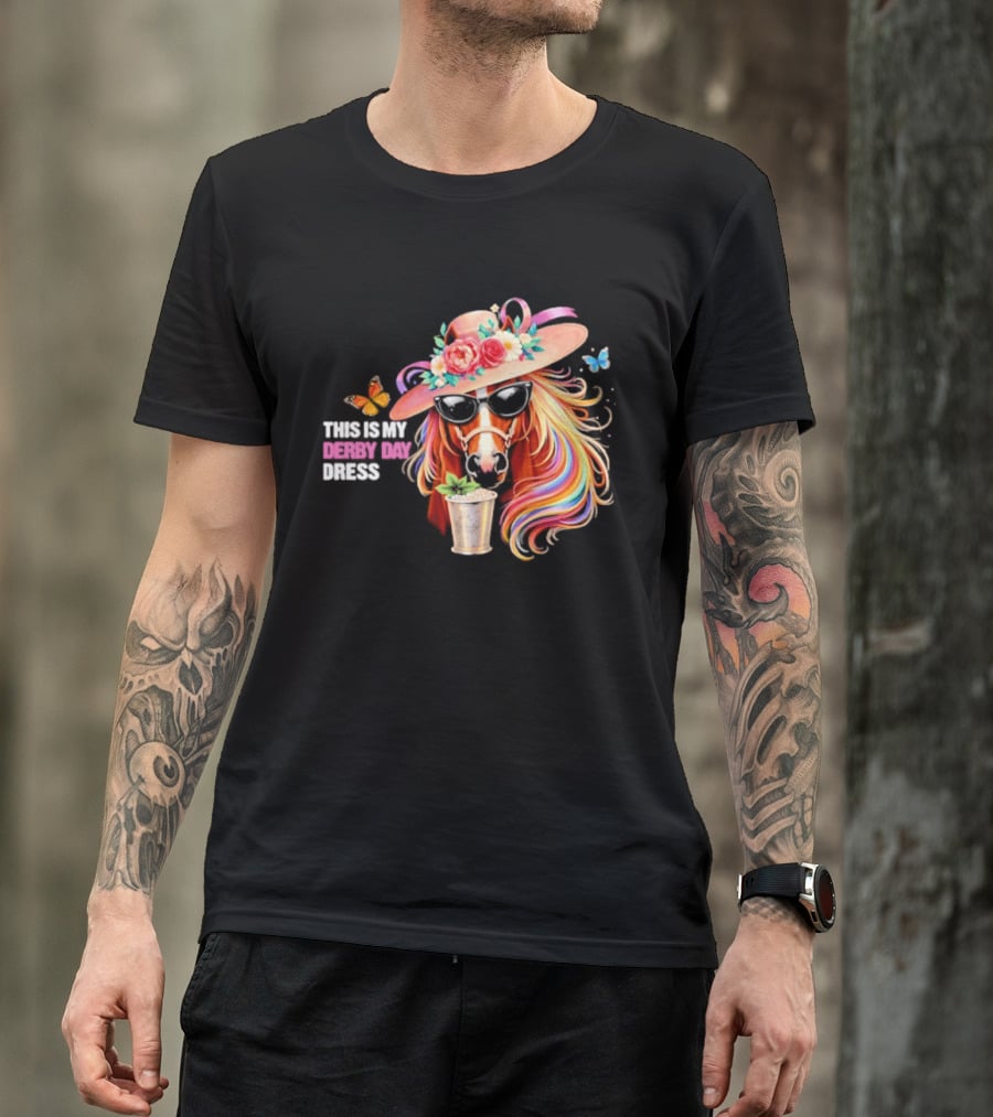 This Is My Derby Day Dress Horse Racing Party Butterfly Rainbow Hat Floral Cocktail T-Shirt