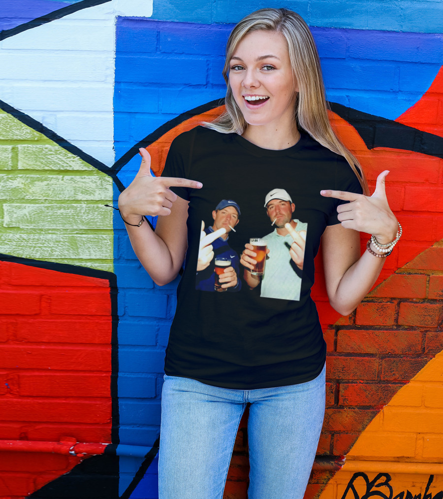 Rory McIlroy Scottie Scheffler Golf Middle Finger Beer Cigarettes T-Shirt