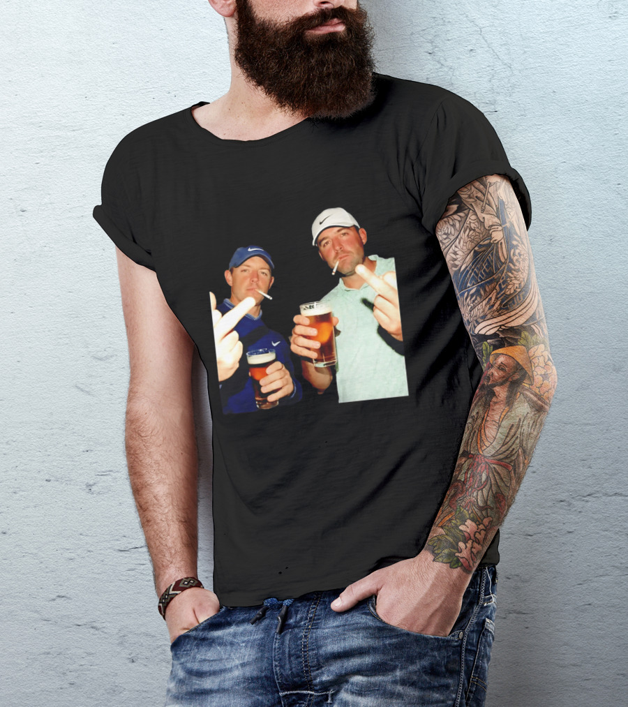 Rory McIlroy Scottie Scheffler Golf Middle Finger Beer Cigarettes T-Shirt