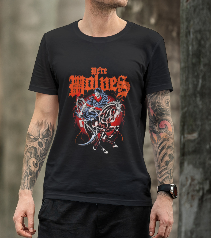 We're Wolves Pale Horse Black Riding Knight Fiery Gothic T-Shirt