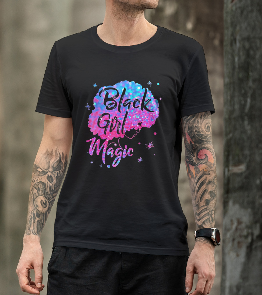 Black Girl Magic Vibrant Neon Glitter Afro T-Shirt