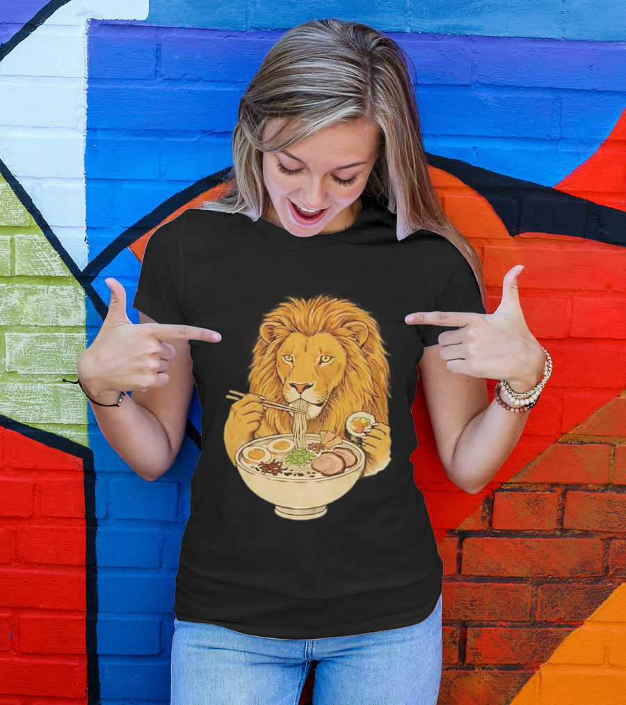 King Lion Eating Ramen Noodles With Sushi Meme T-Shirt