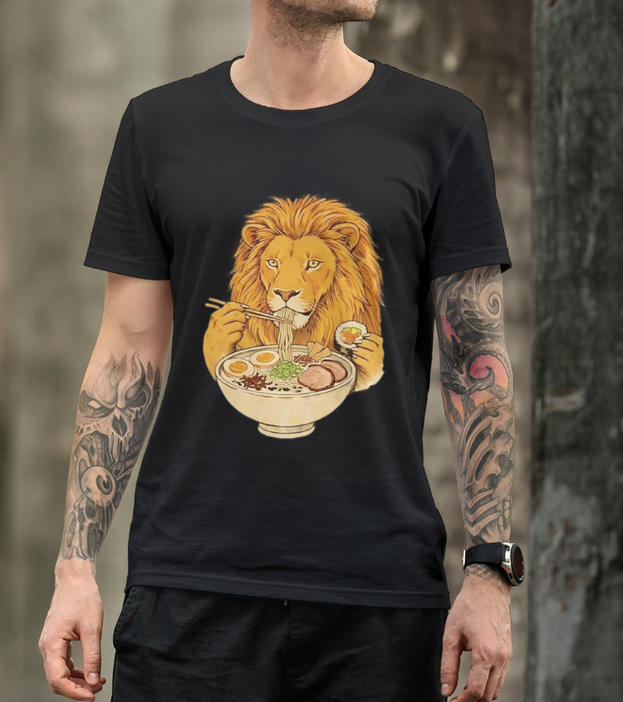 King Lion Eating Ramen Noodles With Sushi Meme T-Shirt