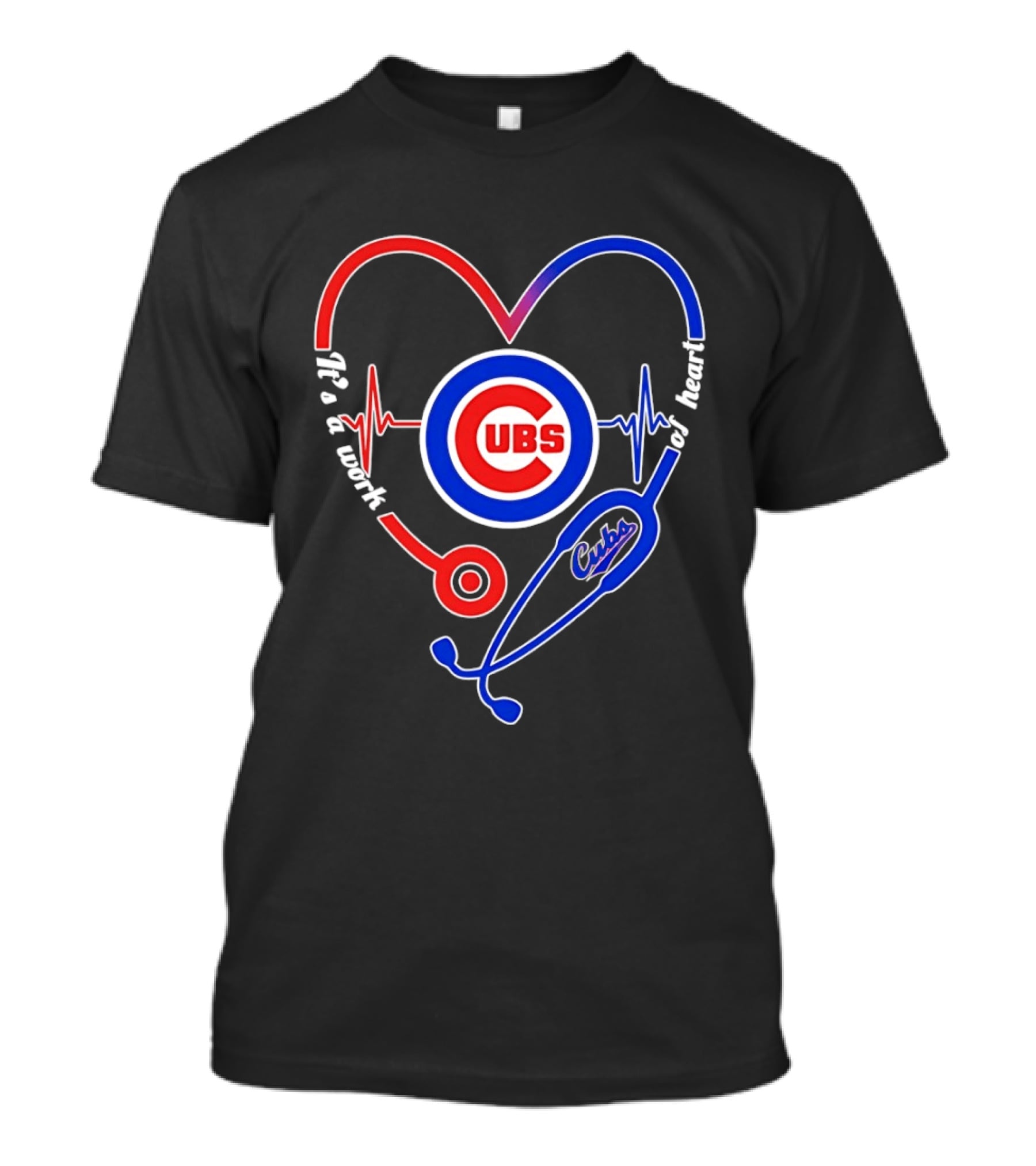 Chicago Cubs Heartbeat Stethoscope Work Of Heart T-Shirt