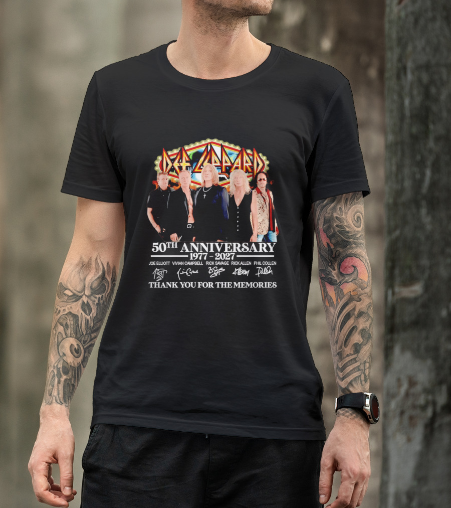 Def Leppard 50th Anniversary 1977 2027 Thank You For The Memories Signatures T-Shirt