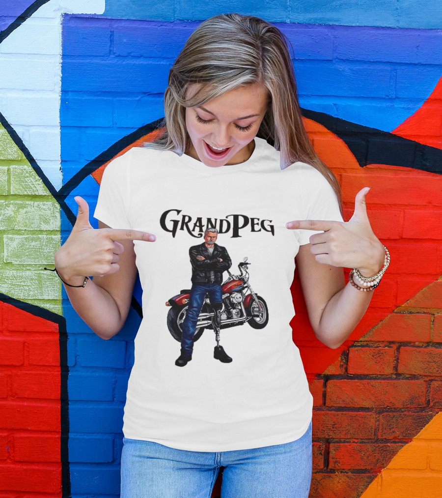 Grand Peg Biker With Motorcycle And Leather Jacket T-Shirt