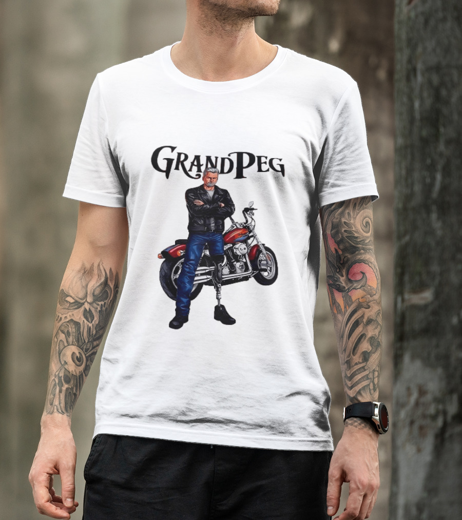 Grand Peg Biker With Motorcycle And Leather Jacket T-Shirt