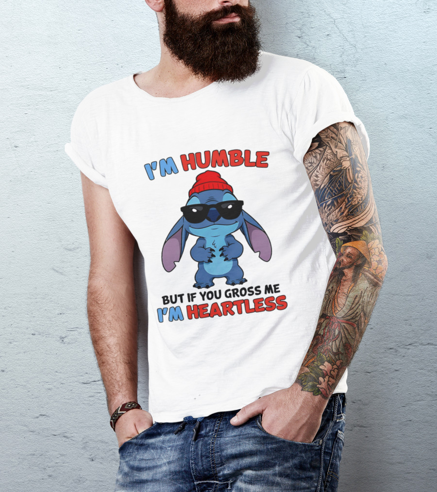 I'm Humble But If You Gross Me I'm Heartless Stitch Sunglasses Red Beanie T-Shirt