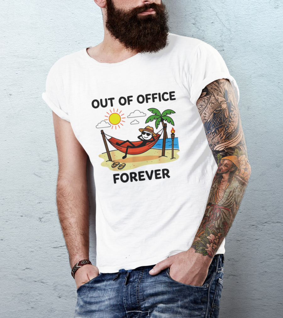Out Of Office Forever Stick Figure In Hammock On Beach Vacation T-Shirt