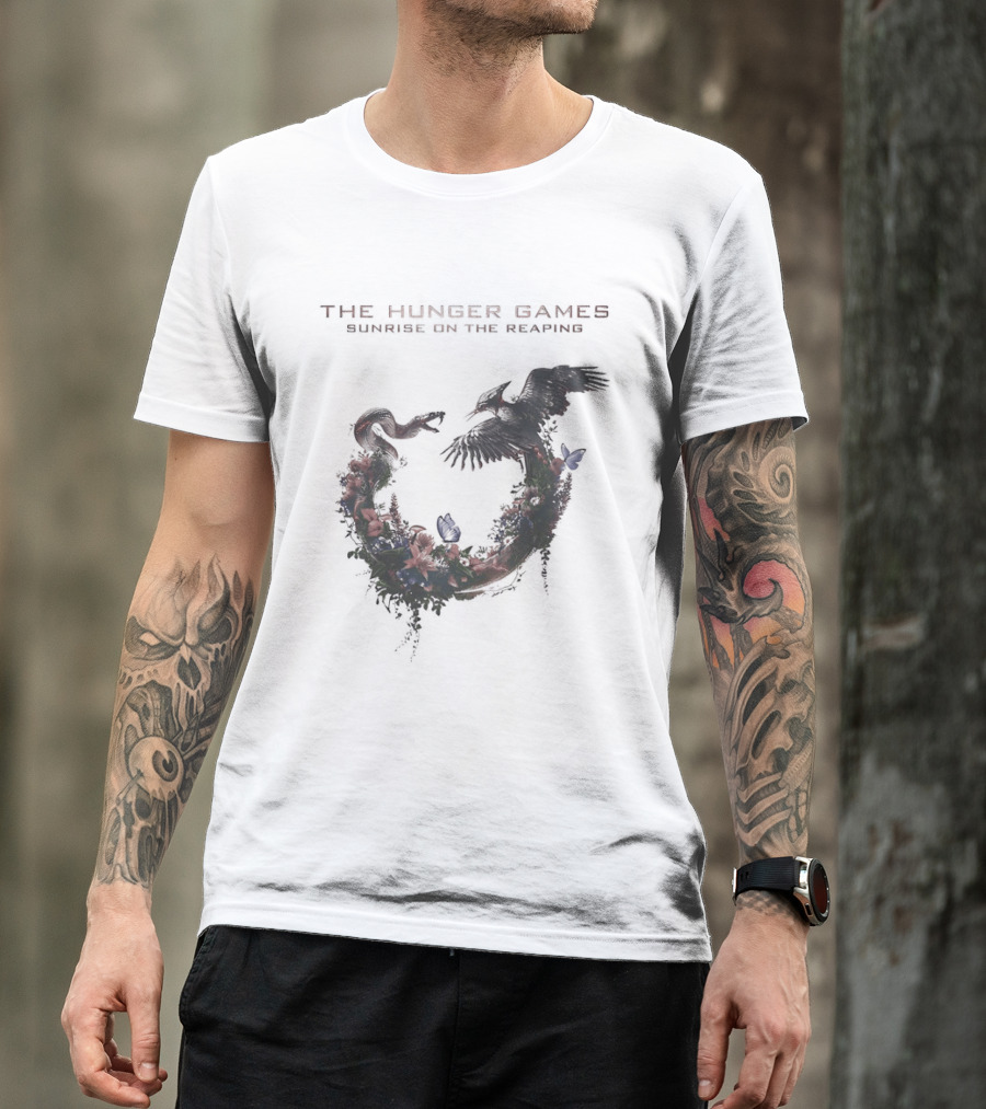 The Hunger Games Sunrise On The Reaping Snake And Bird Wreath T-Shirt