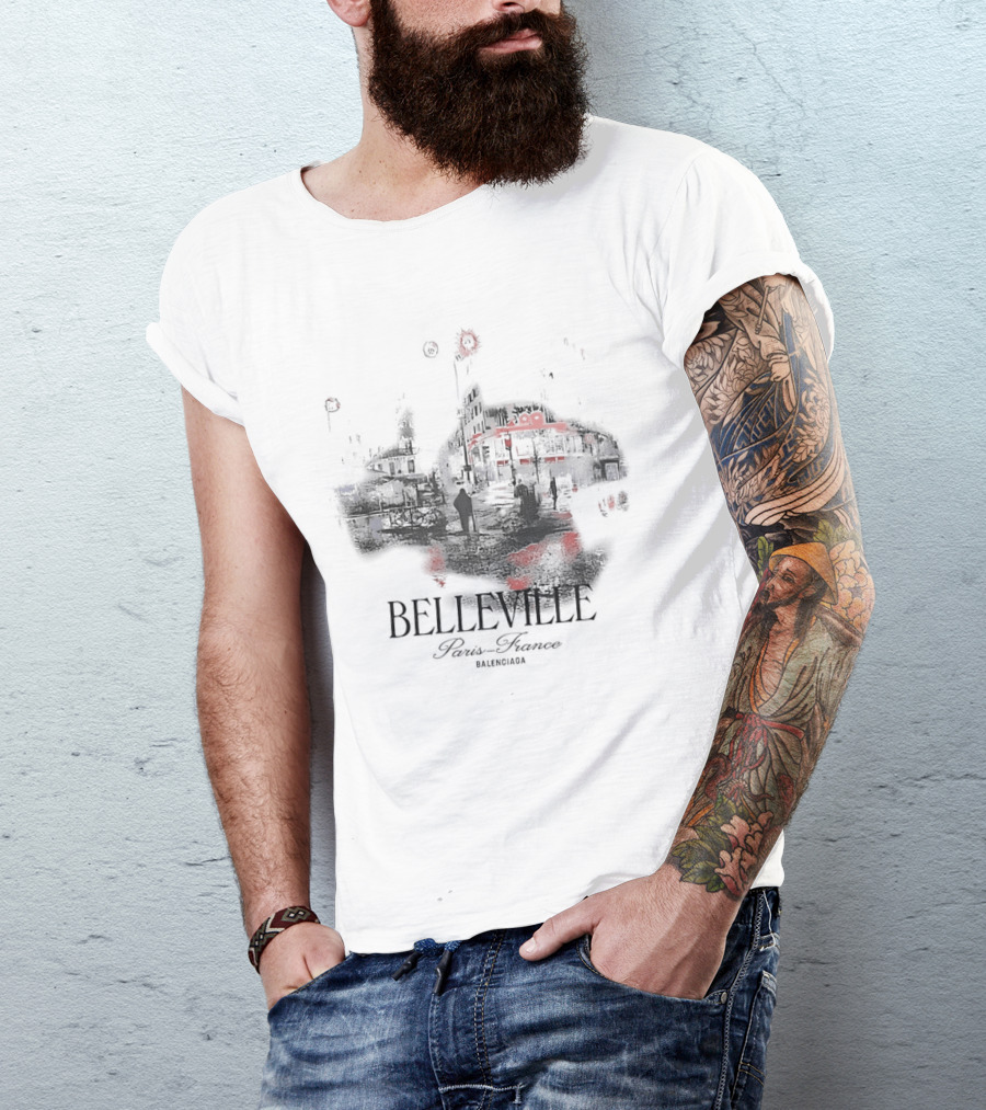 Belleville Paris France Travel Souvenir Vintage Style Depiction T-Shirt