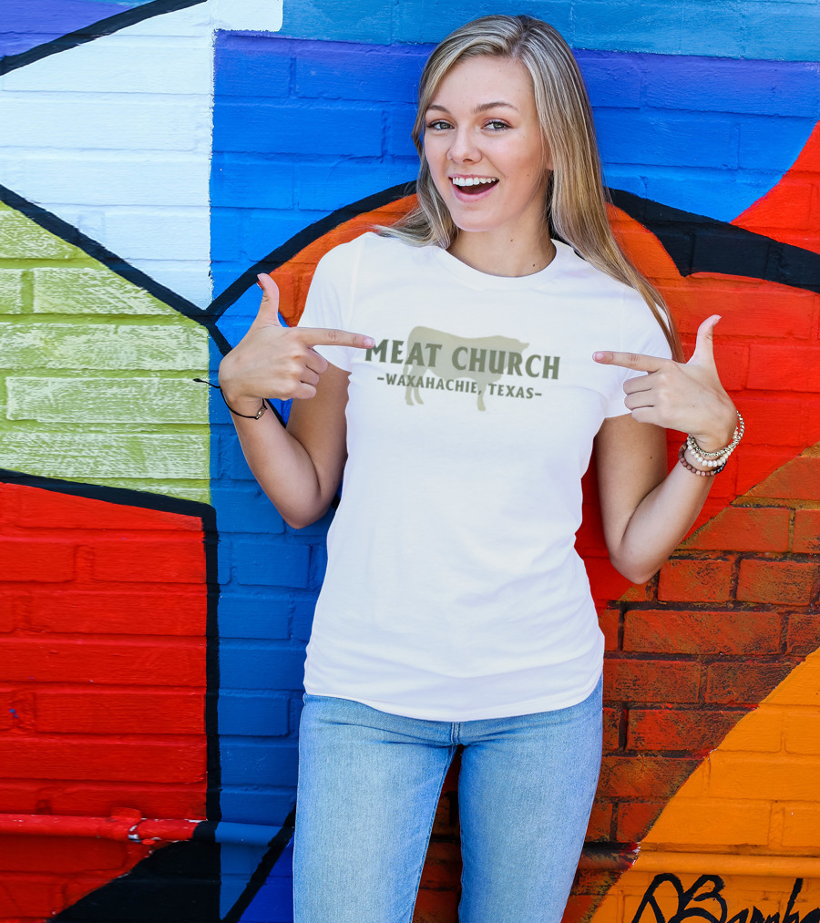Meat Church Waxahachie Texas Green Bull T-Shirt