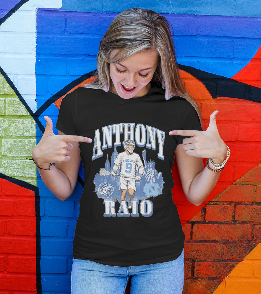 Anthony Raio Carolina 9 Lacrosse UNC Skyline Statue NYC T-Shirt