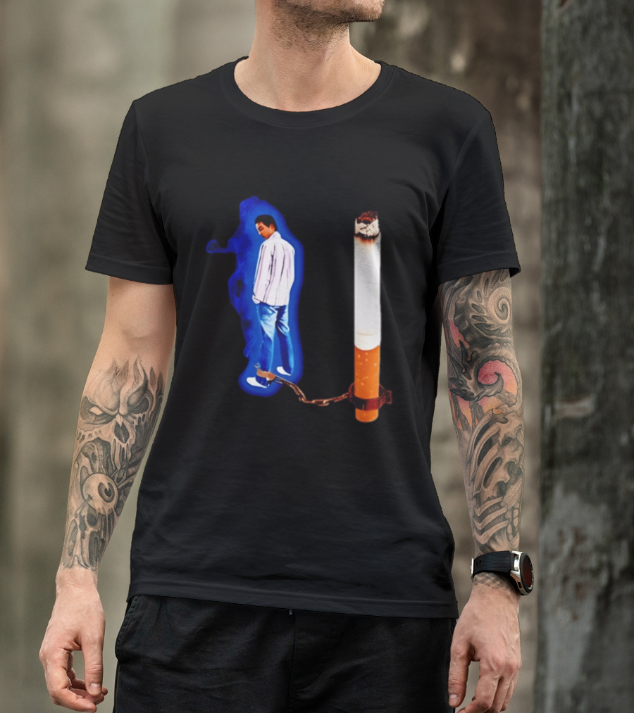 Man In Blue Jeans With Chains Connected To Burning Cigarette T-Shirt