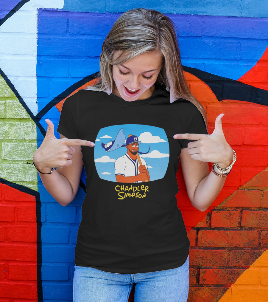 Chandler Simpson Tampa Bay Cartoon Baseball Player With Ray And Clouds T-Shirt