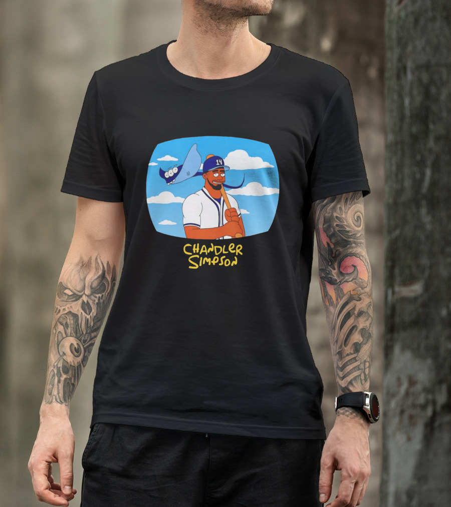 Chandler Simpson Tampa Bay Cartoon Baseball Player With Ray And Clouds T-Shirt
