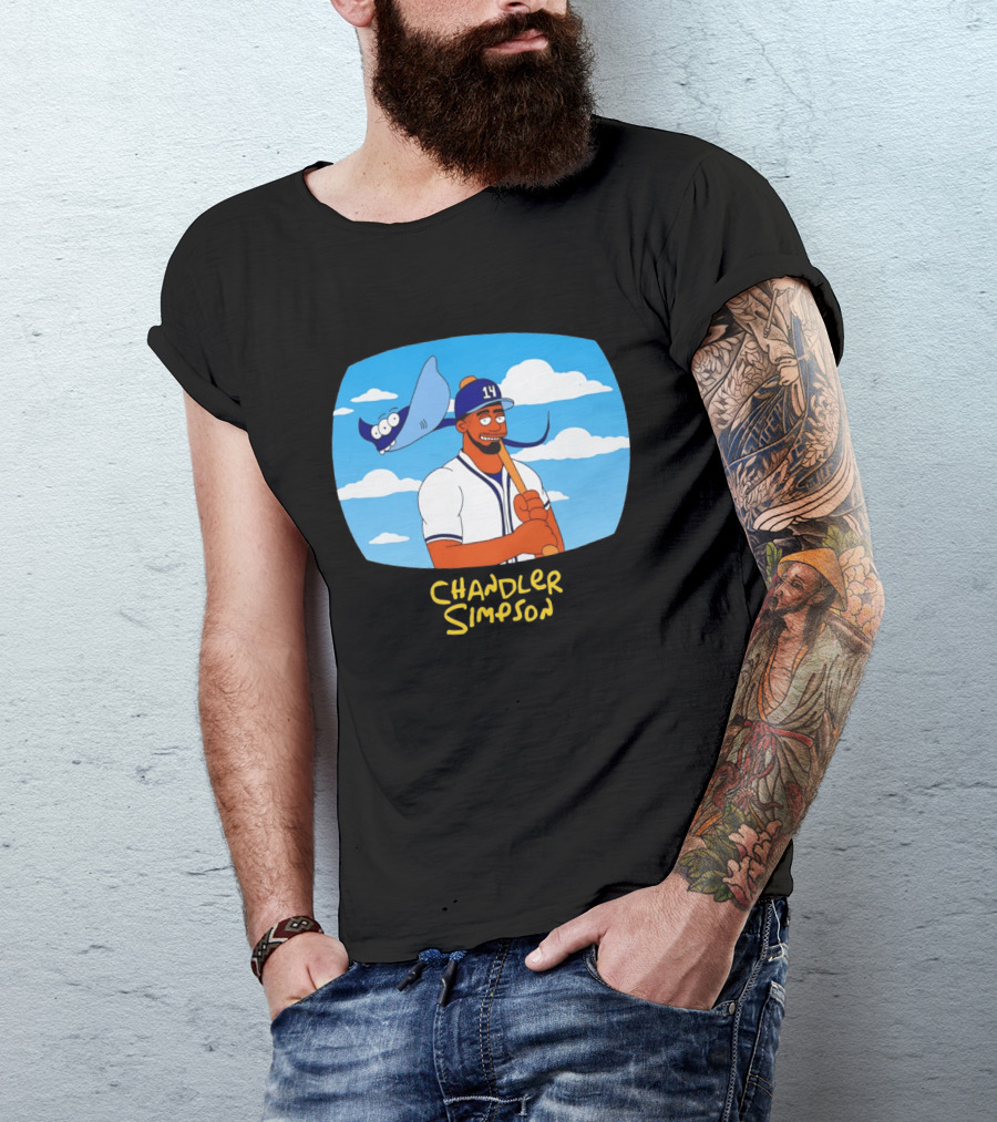 Chandler Simpson Tampa Bay Cartoon Baseball Player With Ray And Clouds T-Shirt