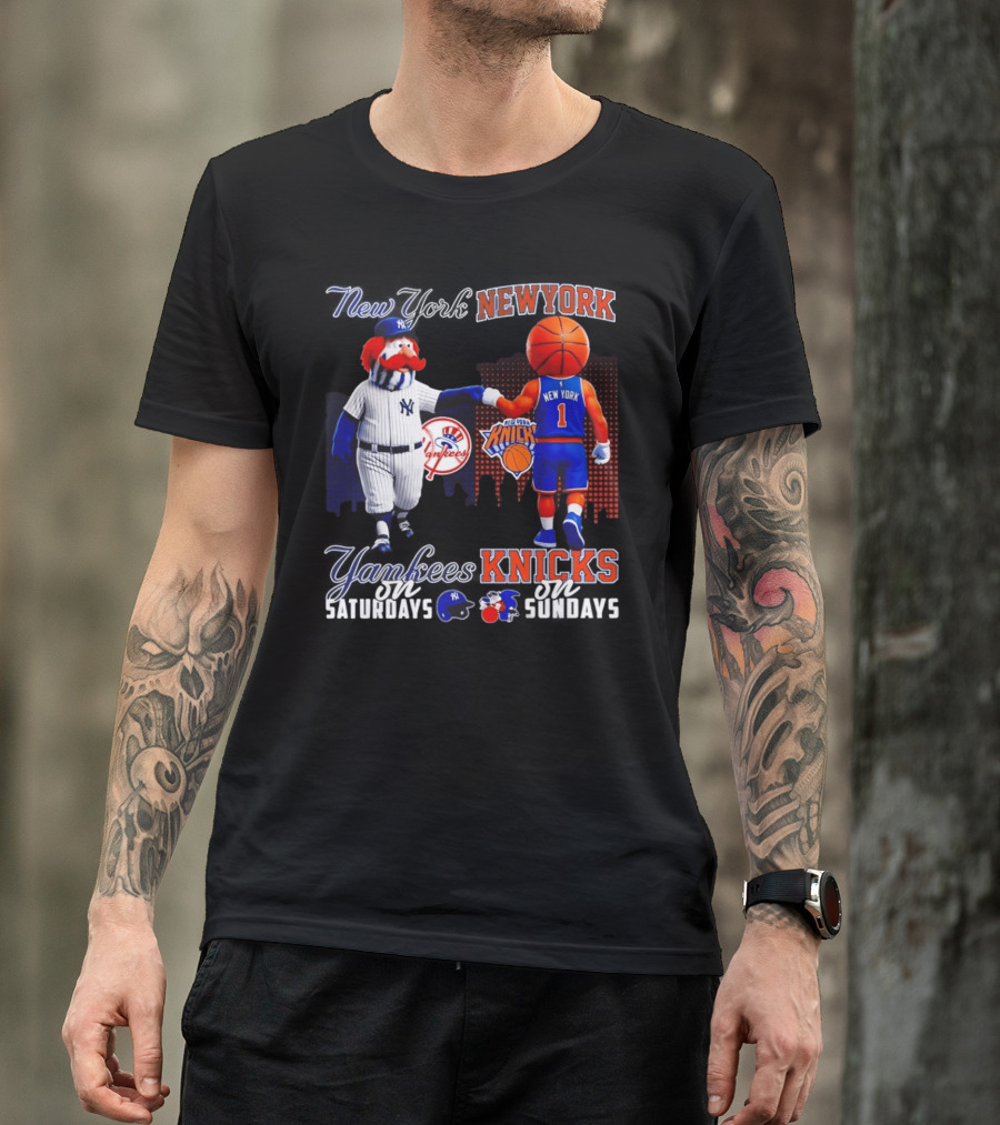 New York Yankees Saturdays Vs Knicks Sundays Yankees Knicks Mascots Baseball Basketball T-Shirt
