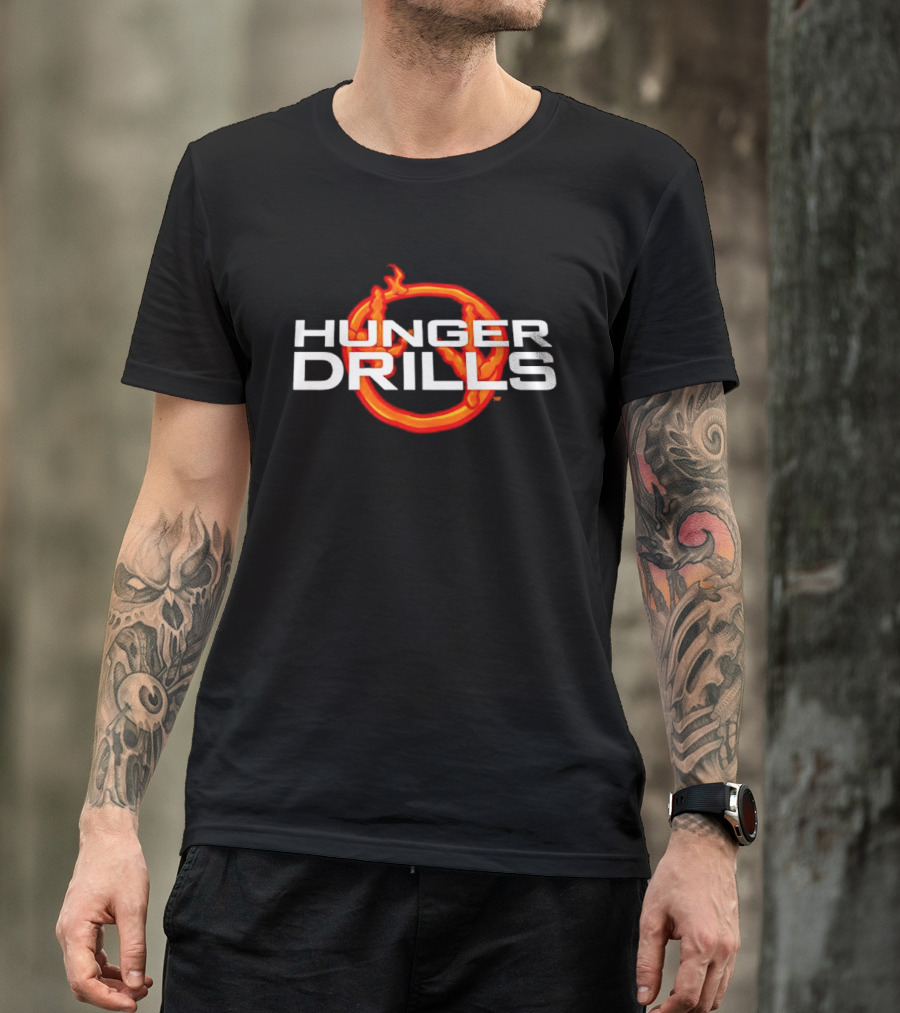 Hunger Drills Exercise Program Flaming Circle T-Shirt
