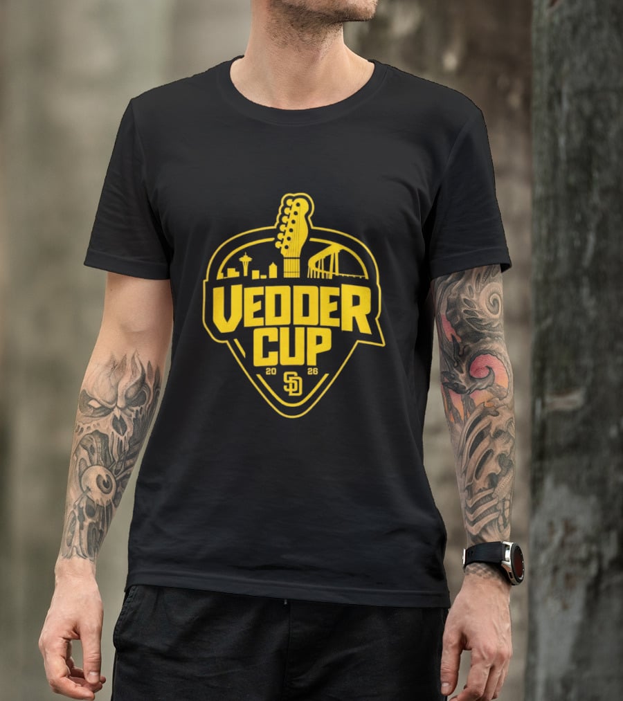 San Diego Padres 2026 Vedder Cup SD Baseball Event City Skyline Guitar T-Shirt