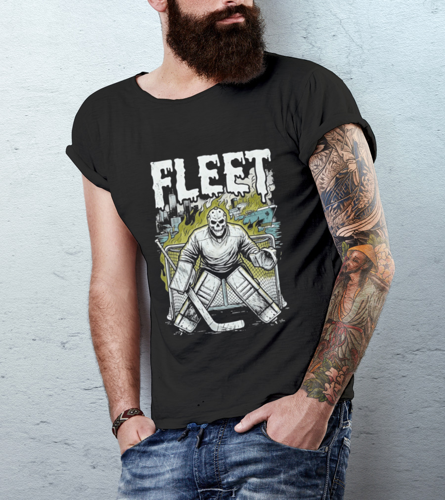 Boston Fleet Hockey Skull Goalie Flames T-Shirt