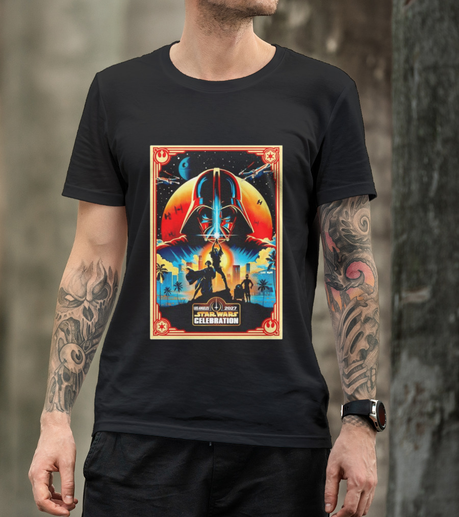 Star Wars Celebration Los Angeles 2027 50th Anniversary Darth Vader Millennium Falcon TIE Fighters X Wings T-Shirt