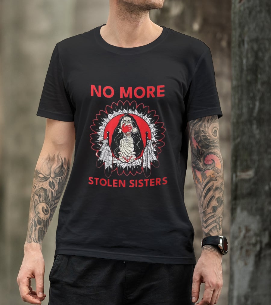 No More Stolen Sisters Awareness Symbol Empowerment Indigenous Rights Red Handprint Feather T-Shirt