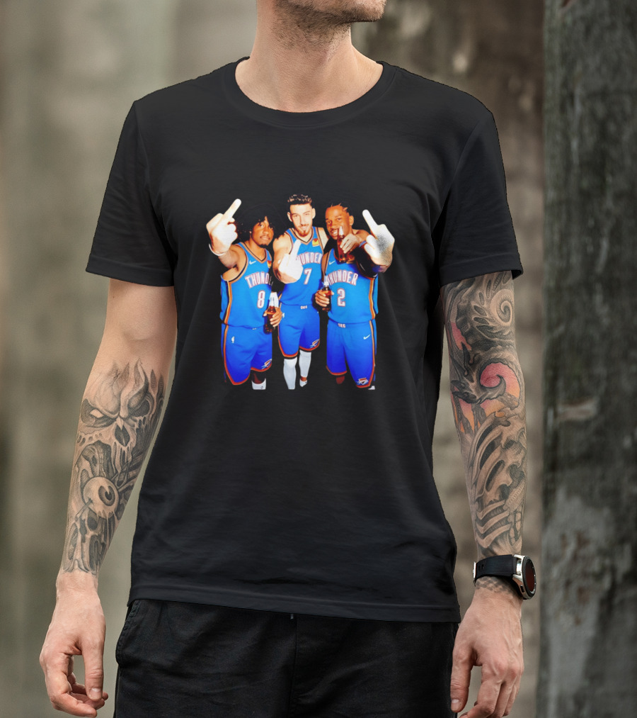 OKC Thunder Basketball Players With Beers And Middle Finger Gesture T-Shirt