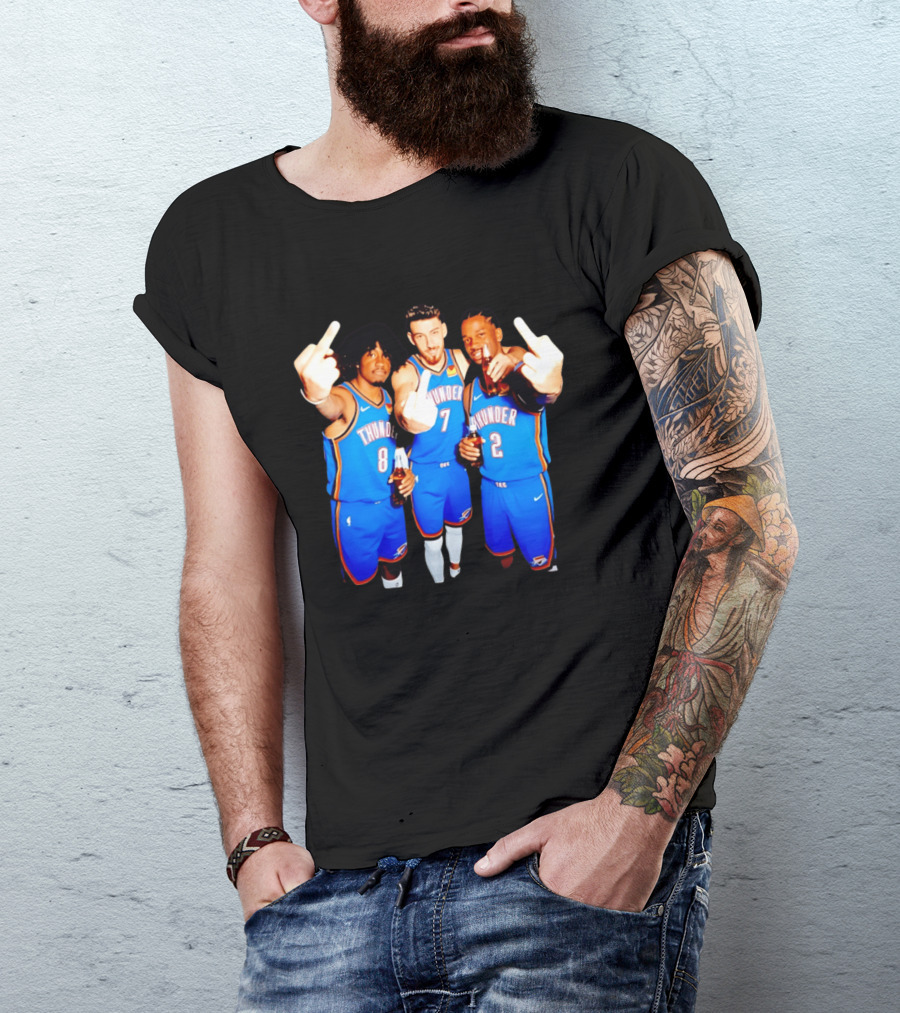 OKC Thunder Basketball Players With Beers And Middle Finger Gesture T-Shirt
