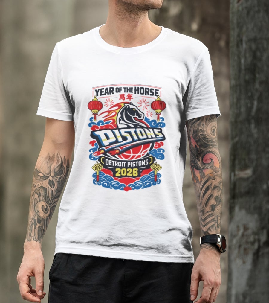 Detroit Pistons 2026 Year Of The Horse Chinese New Year Lanterns T-Shirt
