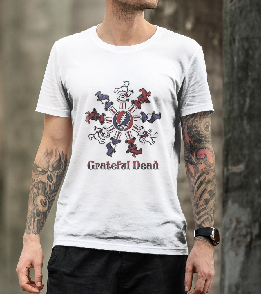Grateful Dead Bears Dancing Around Steal Your Face Skull T-Shirt