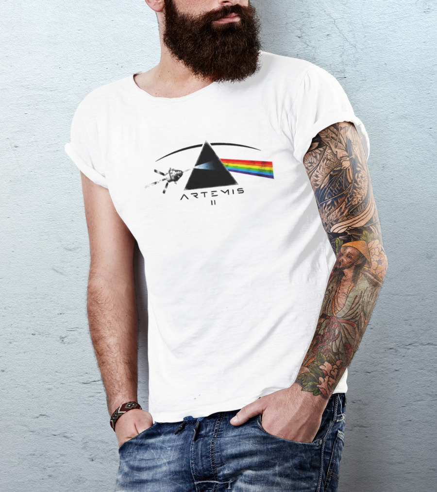 Artemis II Orion Space Program Dark Side Rainbow Triangle T-Shirt