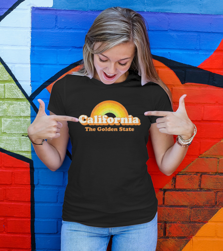 California The Golden State Retro Rainbow T-Shirt