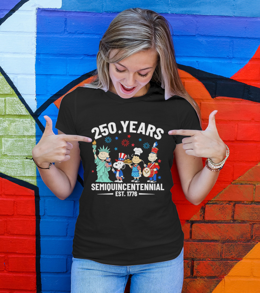 Peanuts Characters Celebrating 250 Years American Semiquincentennial Est 1776 T-Shirt