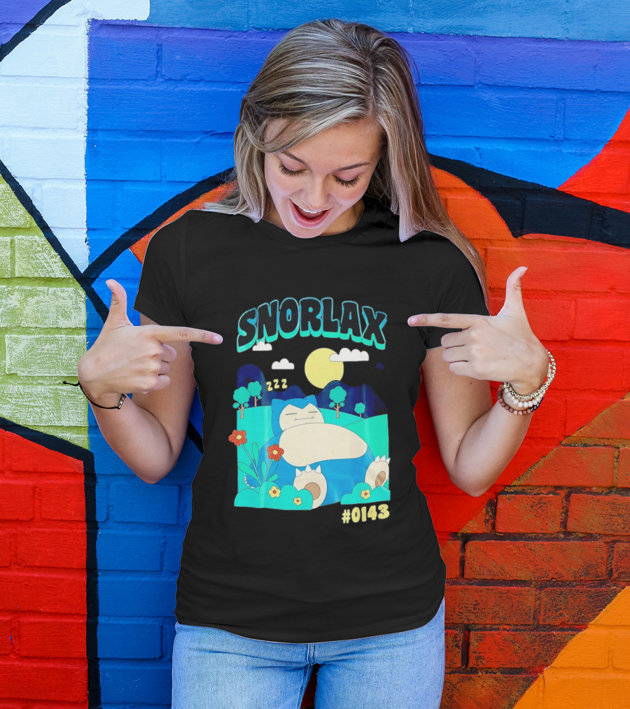 SNORLAX Sleeping Zzz #0143 With Sun And Flowers In Nature Scene T-Shirt