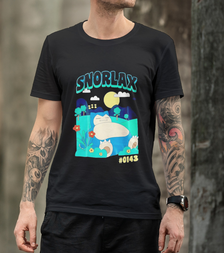 SNORLAX Sleeping Zzz #0143 With Sun And Flowers In Nature Scene T-Shirt