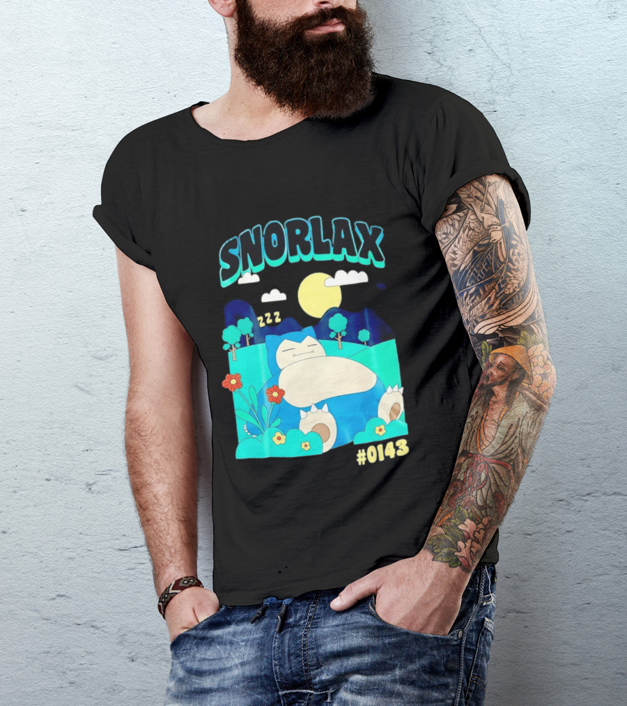SNORLAX Sleeping Zzz #0143 With Sun And Flowers In Nature Scene T-Shirt