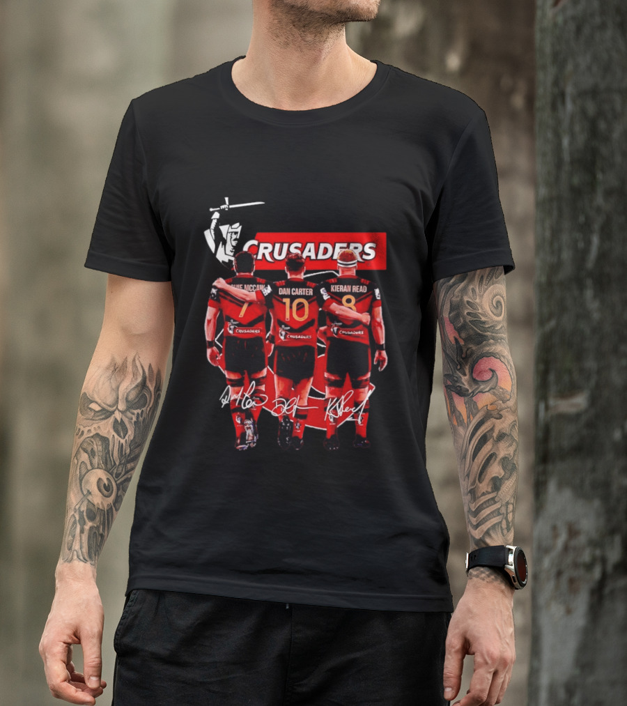 Crusaders Dan Carter Richie McCaw Kieran Read Signatures Rugby Legends Trio T-Shirt