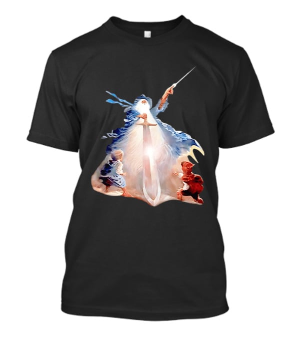The Lord Of The Rings Gandalf And Hobbits Magic Sword Fantasy Scene T-Shirt