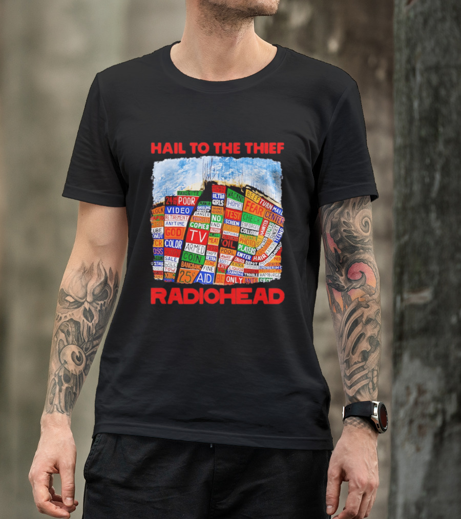 Radiohead Hail To The Thief Album Cover Colorful Text Collage 24HR TV 25 Aid T-Shirt