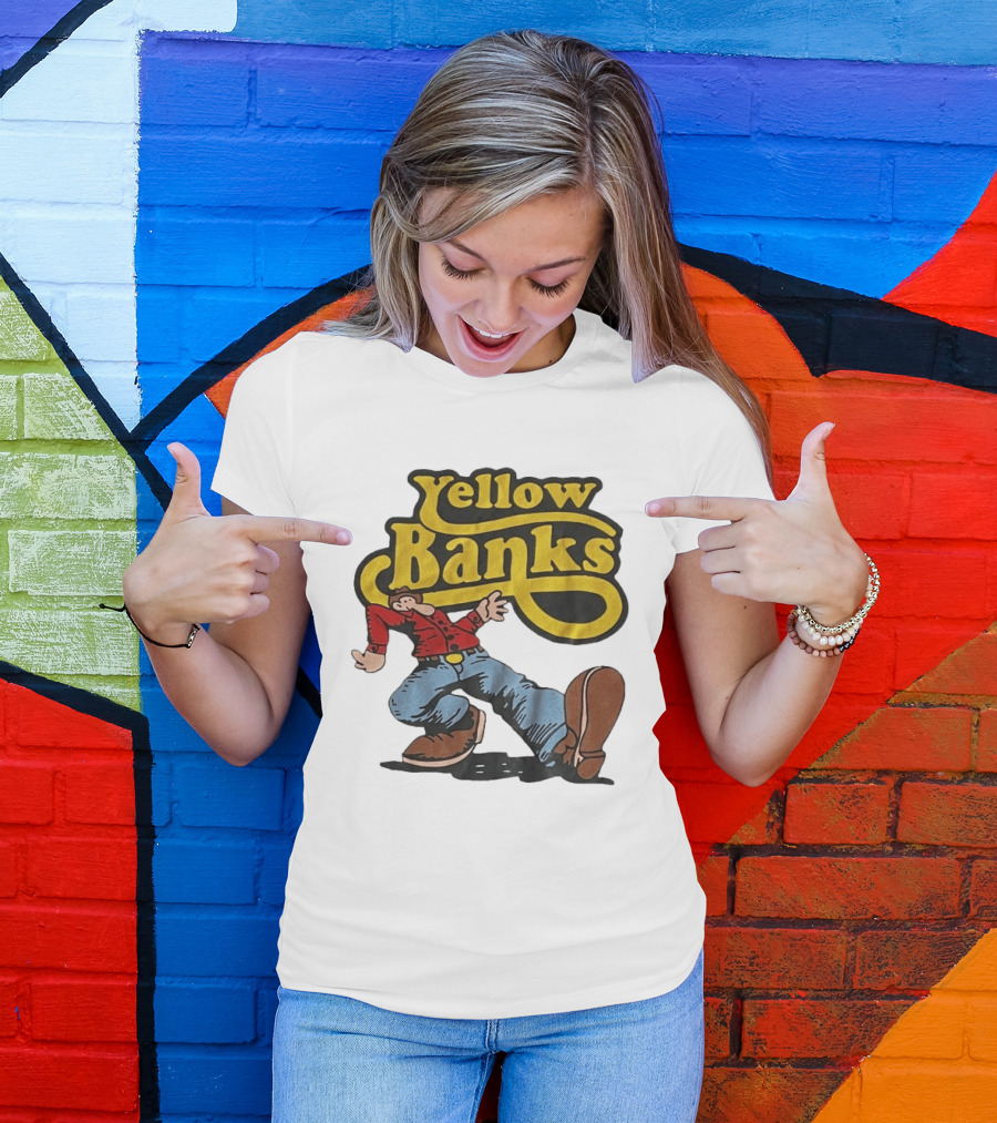 Yellow Banks Retro Cartoon Style Fun T-Shirt