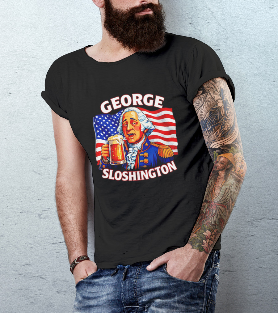 George Sloshington Patriotic Beer With American Flag T-Shirt