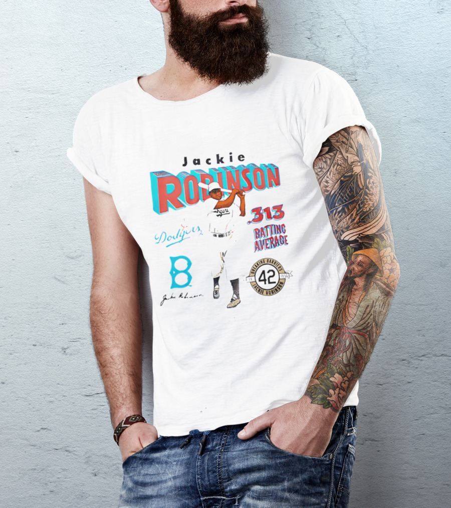 Jackie Robinson Dodgers Breaking Barriers 42 .313 Batting Average T-Shirt